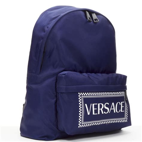 new VERSACE 90's Box Logo navy blue nylon Greca strap 